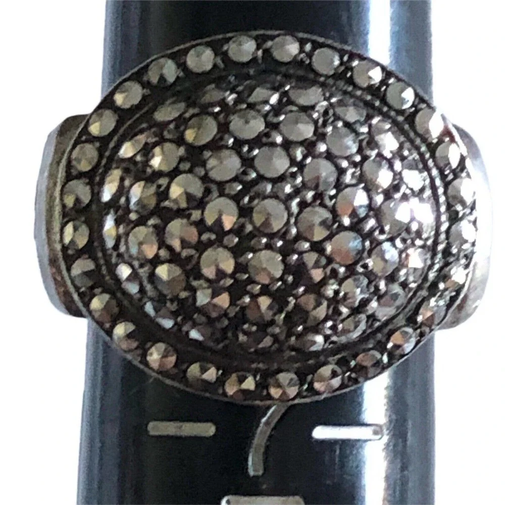 Vintage Marcasite Sterling Silver 925 Ring SZ 6.5 West Geemany Art Deco Oval